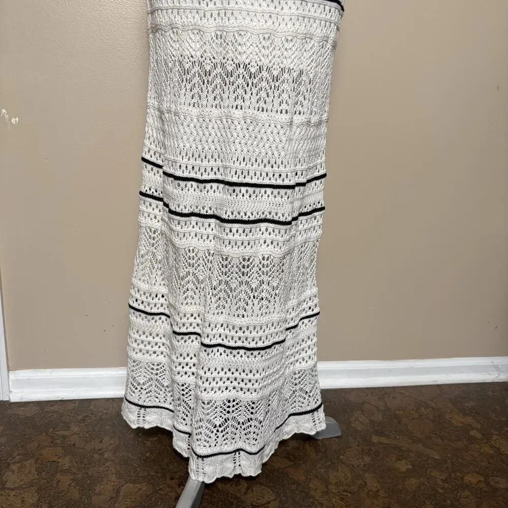 Abercrombie & Fitch Crochet Maxi Dress Cream/Black Size XS Open Knit Boho Beach